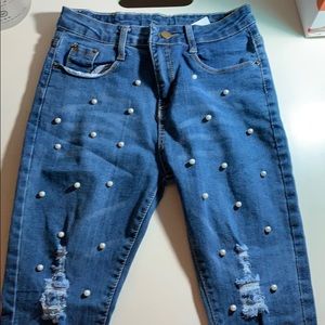 Pearl embellished jeans